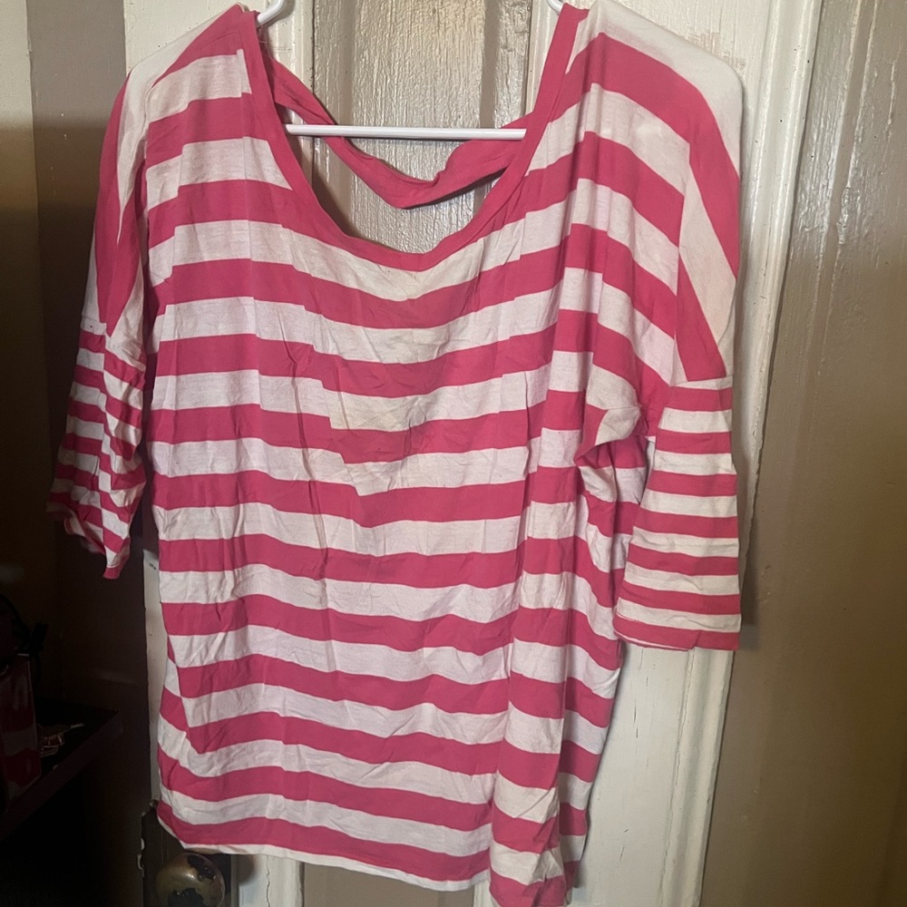 Rue21 Pink and White Striped 3/4 Sleeve Tee